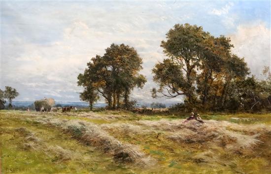 Daniel Sherrin (1868 - 1940) Harvesters at rest 19.5 x 29.5in.